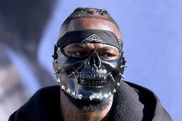 Deontay Wilder wears one of his masks during the weigh-in ahead of his heavyweight clash with Tyson Fury in LA. Picture: Harry How/Getty Images