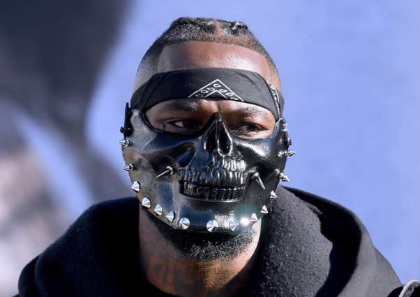 Deontay Wilder wears one of his masks during the weigh-in ahead of his heavyweight clash with Tyson Fury in LA.  Picture: Harry How/Getty Images