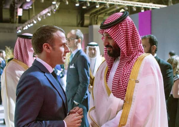 Saudi Crown Prince Mohammed bin Salman (R) meets with French President Emmanuel Macron in Buenos Aires during the G20 Leaders' Summit. Picture: Getty Images