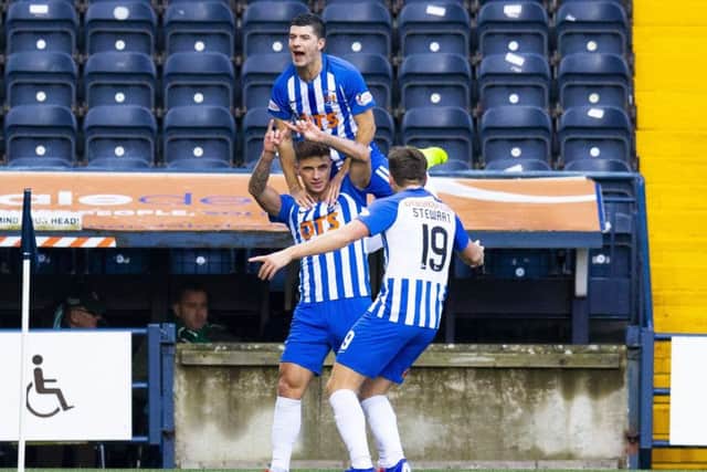 Eamonn Brophy celebrates his first goal. Pic: SNS/Bruce White