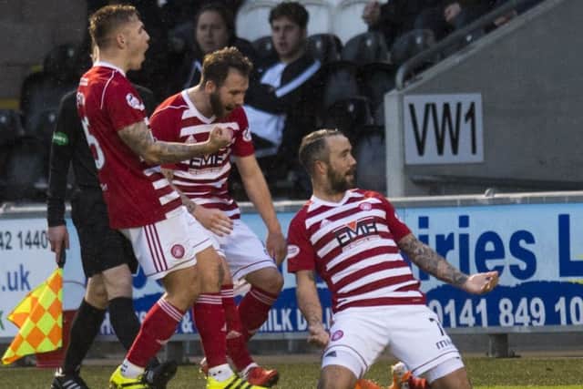 Hamilton's Dougie Imrie celebrates after scoring the opening goal. Pic: SNS/Craig Williamson