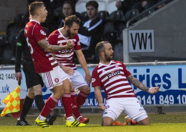 Hamilton's Dougie Imrie celebrates after scoring the opening goal. Pic: SNS/Craig Williamson