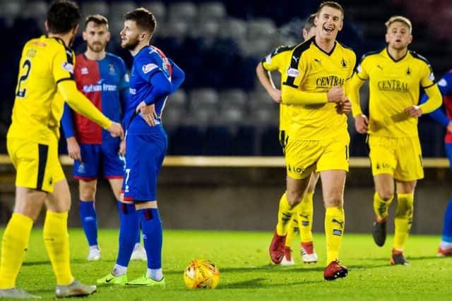 Falkirk's Scott Harrison (R) celebrates his winner. Pic: SNS/Ross Parker