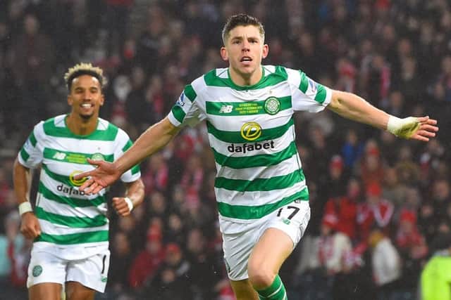 Celtic midfielder Ryan Christie celebrates his side's opener. Picture: SNS