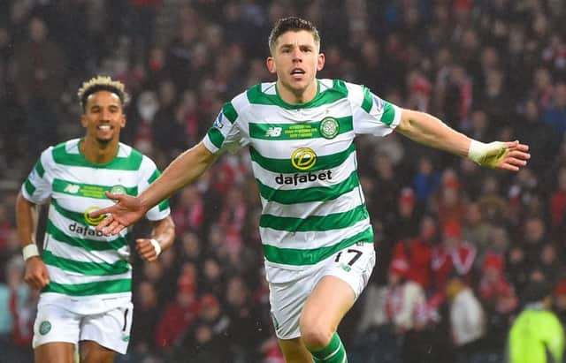 Celtic midfielder Ryan Christie celebrates his side's opener. Picture: SNS