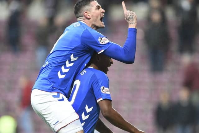 Kyle Lafferty (left) celebrates with Alfredo Morelos at the full-time whistle. Picture: PA
