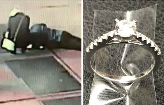 NYPD shared footage of the couple desperately trying to retrieve the ring from the pavement grate. Picture: AP