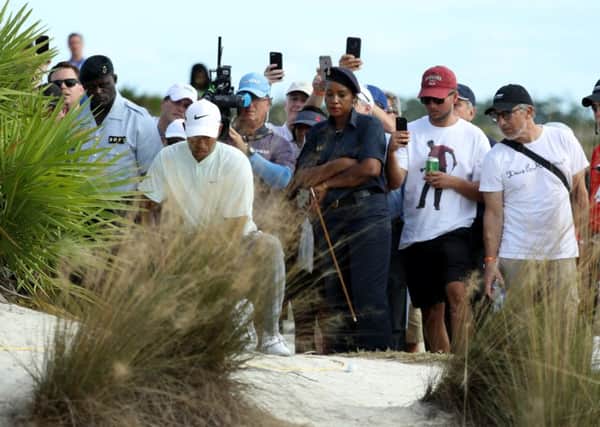 Tiger Woods in difficulty at the 18th hole during round two of the Hero World Challenge. Pictrue: Rob Carr/Getty Images