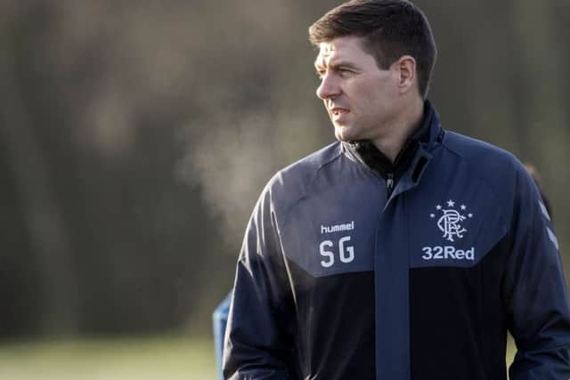 Steven Gerrard takes training at the Hummel Training Centre. The Rangers boss has told his players to improve their discipline. Picture: SNS Group