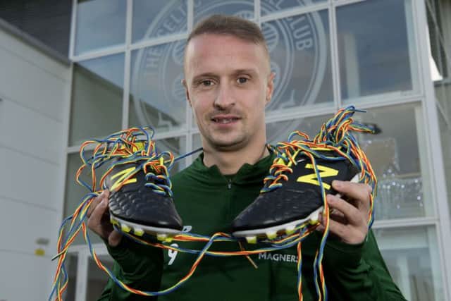 Celtic striker Leigh Griffiths shows his support for the Rainbow Laces campaign. Picture: SNS