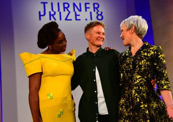 Turner Prize winner Charlotte Prodger (centre) with Chimamanda Ngozi Adichie (left) and Tate director Maria Balshaw during the award ceremony at Tate Britain in London (Picture: Victoria Jones/PA Wire)
