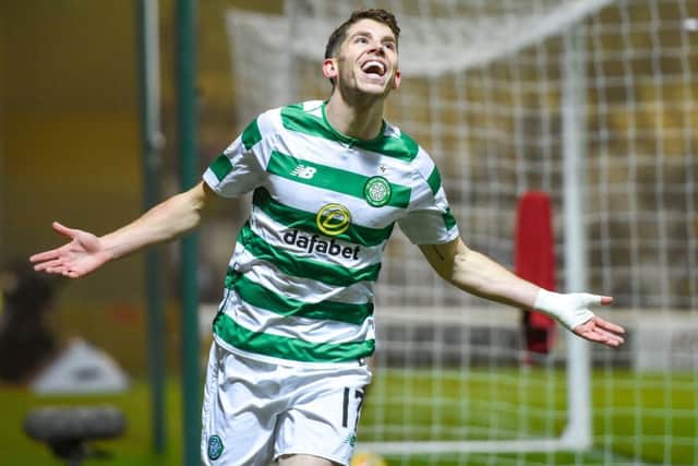 Ryan Christie celebrates after putting his side in front. Picture: PA