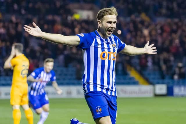 Kilmarnock's Greg Stewart wheels away after making it 1-0. Picture: SNS