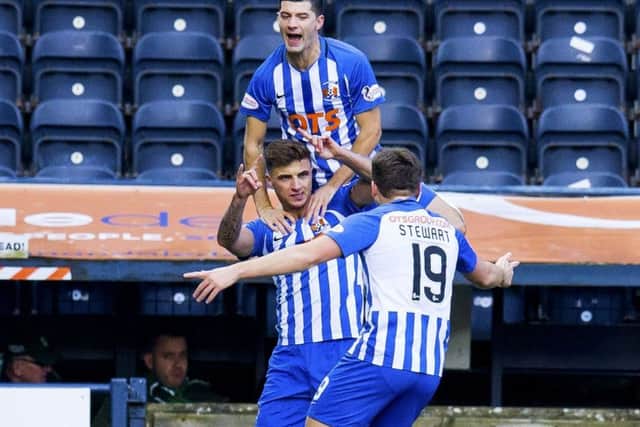 01/12/18 LADBROKES PREMIERSHIP
KILMARNOCK V HIBERNIAN (3-0)
RUGBY PARK - KILMARNOCK
Eamonn Brophy celebrates after scoring to make it 1-0 Kilmarnock.