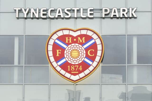The badge as seen from the outside of the main stand at Tynecastle. Picture: Ian Rutherford