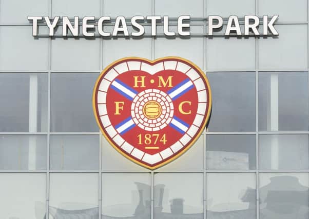 The badge as seen from the outside of the main stand at Tynecastle. Picture: Ian Rutherford