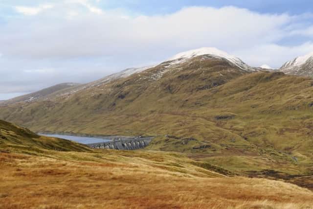 An old hydropower scheme with Ben Lawers in the background.