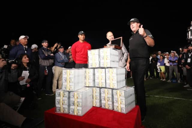 Phil Mickelson celebrates after The Match: Tiger vs Phil. Pic: Christian Petersen/Getty Images