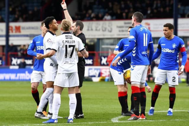 Dundee's Nathan Ralph was sent off for denying a goalscoring opportunity against Rangers. Picture: SNS/Rob Casey