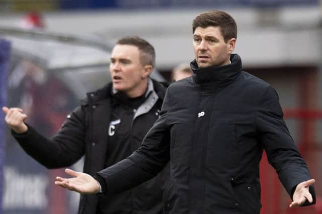 Rangers manager Steven Gerrard looks bemused at Dens Park. Picture: SNS Group