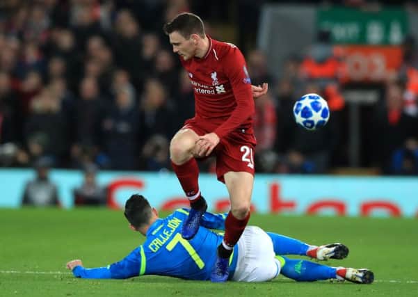 Liverpool's Andrew Robertson in action against Napoli in the Champions League. Picture: Peter Byrne/PA Wire