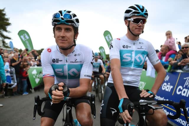 Team Sky riders Chris Froome (R) and Geraint Thomas (L) await the start of the first stage of the Tour of Britain in September 2018. Picture: AFP/Getty Images