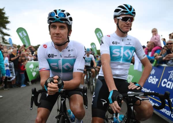 Team Sky riders Chris Froome (R) and Geraint Thomas (L) await the start of the first stage of the Tour of Britain in September 2018. Picture: AFP/Getty Images