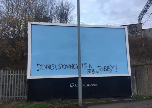 The vandalism scrawled outside Partick train station in Glasgow