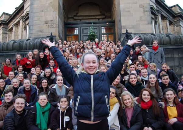 Amy Wilson from Dalkeith, taken during a break from A Christmas Wish, pictured with the rest of the cast.