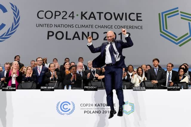 Did COP24 president Michal Kurtyka's 'jump for joy' mask a lack of real action? (Picture: Janek Skarzynski/AFP/Getty)
