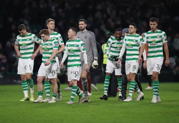 The Celtic stars at full-time after qualifying for the knockout stages of the Europa League. Picture: Getty