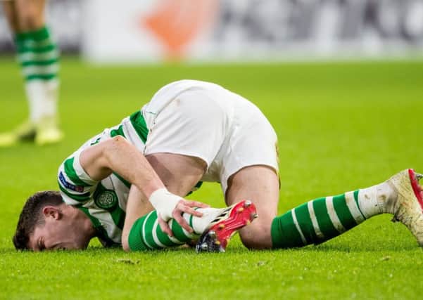 Celtic midfielder Ryan Christie suffers an injury during his side's Europa League match. Picture: SNS