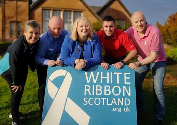 Maryann McCue (William Hill), David Lovatt (Coral), Christina McKelvie MSP, Kevin Nelson (Ladbrokes) and Davy Thompson (White Ribbon Scotland).