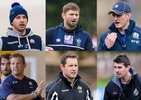 Super 6 coaches: Top L to R: Ciaran Beattie, Steve Lawrie, Ben Cairns. Bottom L to R: Graham Shiel, Rob Chrystie, Peter Murchie.