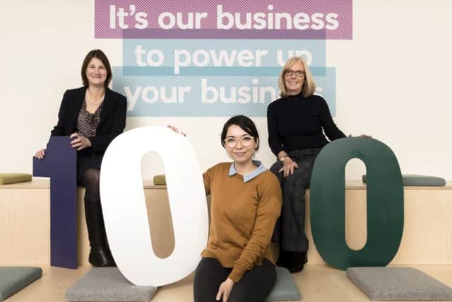 Entrepreneur Annie Campbell (foreground) at RBS' Accelerator Hub with Carolyn Currie (left) and Janice Cuningham. Picture: contributed.