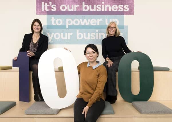 Entrepreneur Annie Campbell (foreground) at RBS' Accelerator Hub with Carolyn Currie (left) and Janice Cuningham. Picture: contributed.