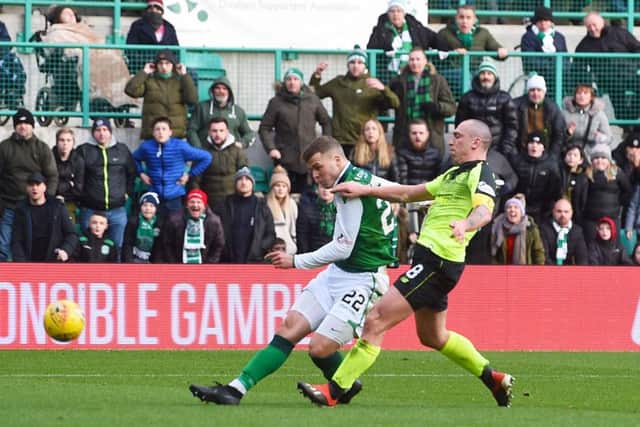Hibernian's Florian Kamberi makes it 2-0. pICTURE: SNS/Craig Foy