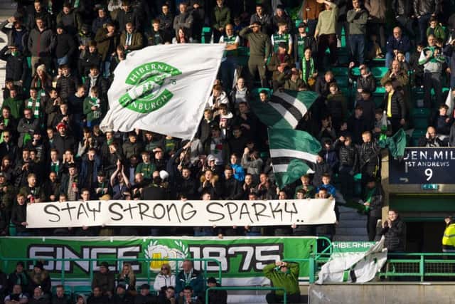 Hibs fans show their support for former player Leigh Griffiths. Picture: SNS/Paul Devlin