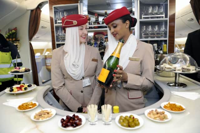 The A380 offers business and first class passengers a bar service in its upper deck. Picture: John Devlin.