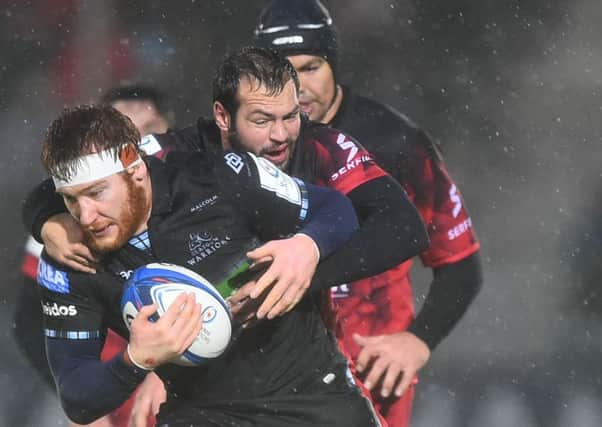 Glasgow Warriors' Rob Harley in action against Lyon  at Scotstoun.