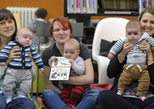 Three baby boys named Jack with their mothers. From left, Hazel McMillan with Jack, Amy Lennox with Jack, and Jenny O'Shea with Jack (aged 5 months)
. Picture: Neil Hanna