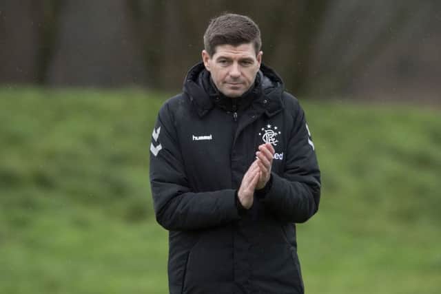 Steven Gerrard takes training at the Hummel Training Centre ahead of the trip to face Hibs. Picture: SNS Group