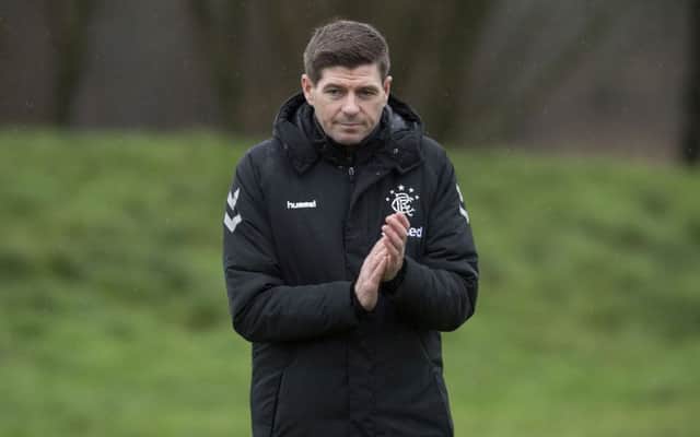 Steven Gerrard takes training at the Hummel Training Centre ahead of the trip to face Hibs. Picture: SNS Group