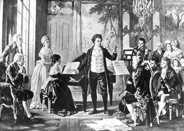 Beethoven with the Rasowmowsky Quartet, drawn by the artist Borckmann.