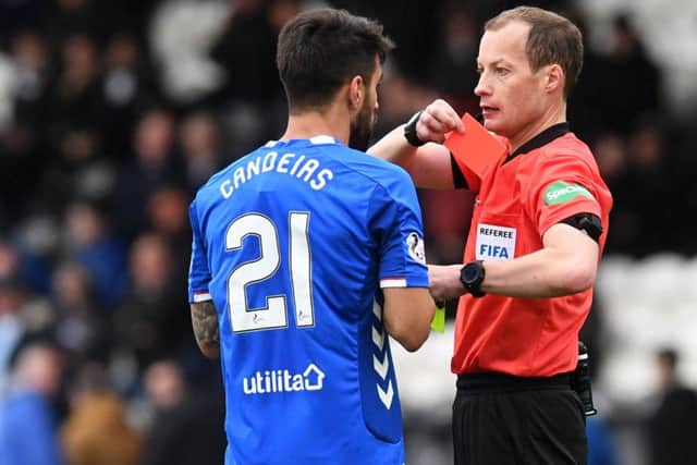 Daniel Candeias is sent off by Willie Collum. Picture: SNS Group