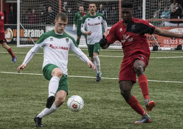 Tommy Block (left) in action for Bognor Regis Town against Eastbourne Borough. Picture: Tommy McMillan