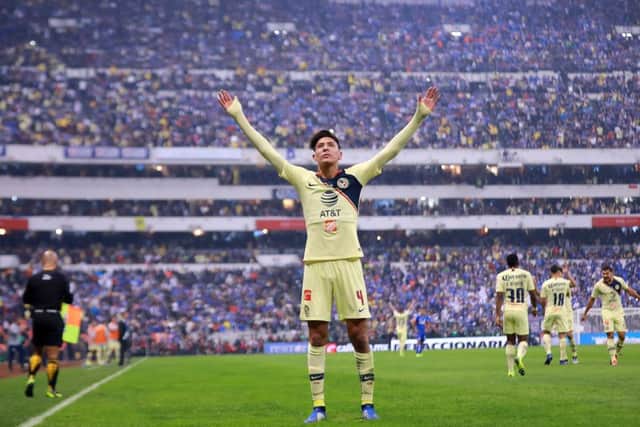 Edson Alvarez celebrates scoring the opener against Cruz Azul. Picture: Manuel Velasquez/Getty Images