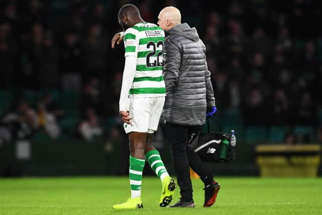 Celtic's Odsonne Edouard goes off injured against Motherwell. Picture: SNS