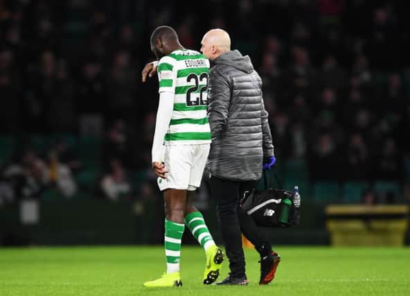 Celtic's Odsonne Edouard goes off injured against Motherwell. Picture: SNS