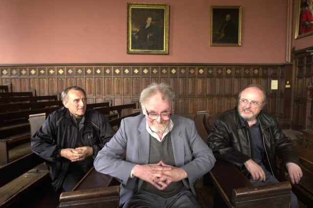 From left, James Kelman, Alasdair Gray and Tom Leonard at the University of Glasgow in May 2001. Picture: Allan Milligan/TSPL